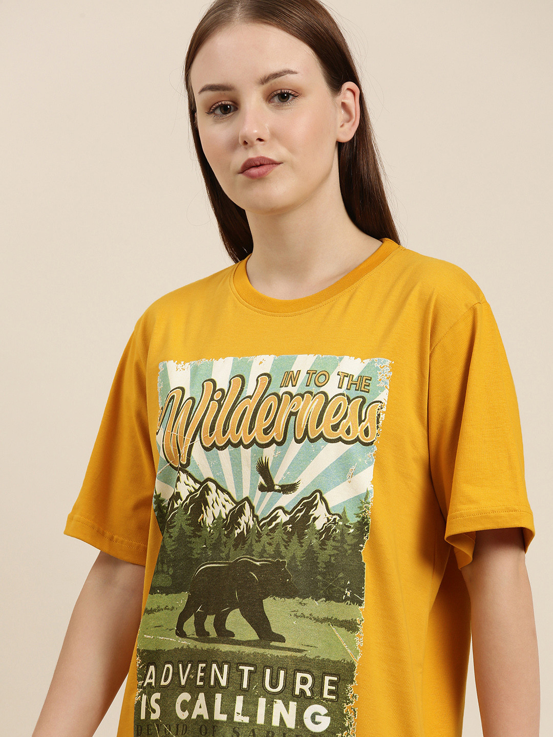 

Difference of Opinion Women Yellow Printed Pure Cotton Oversized T-shirt