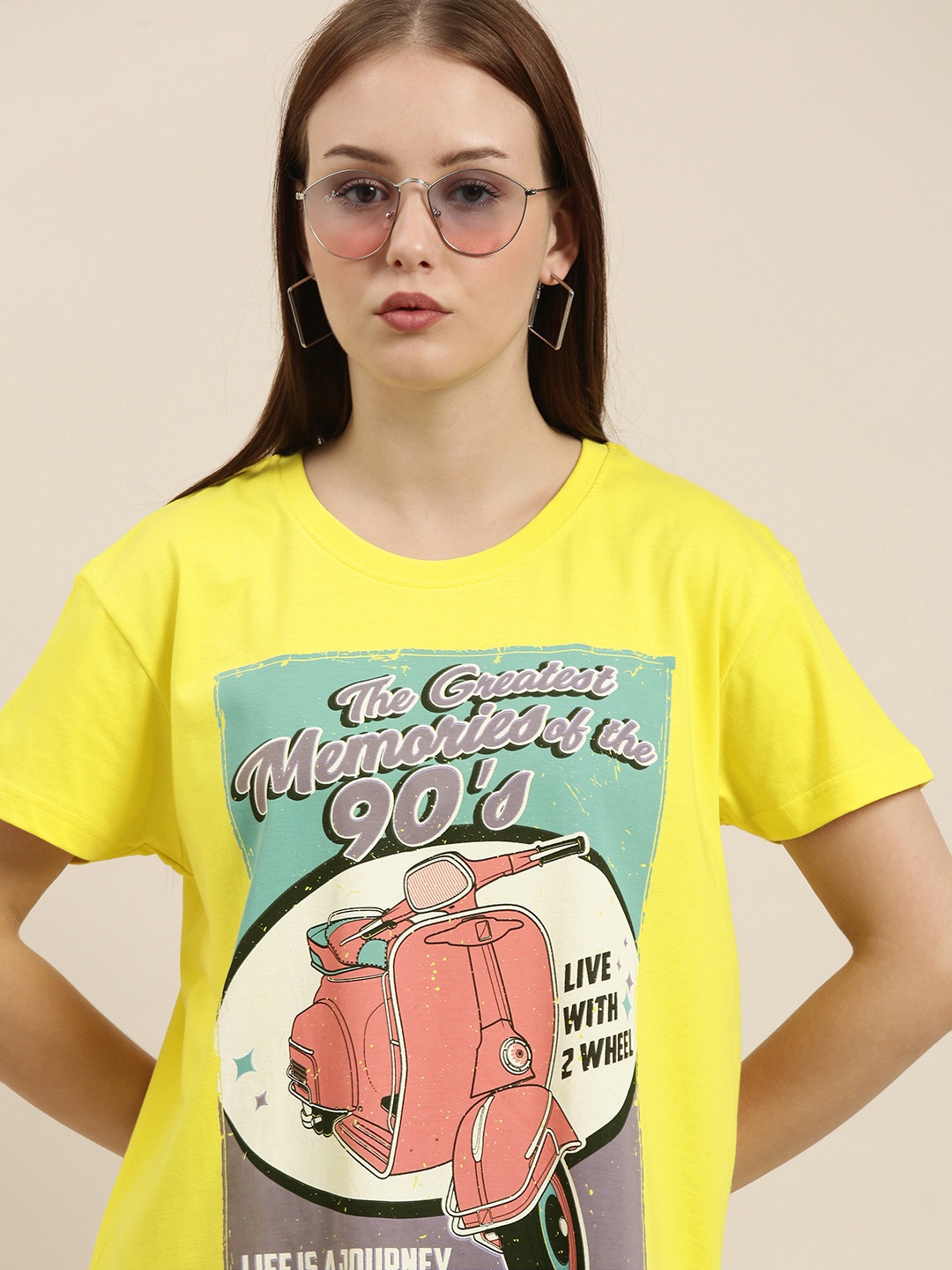 

Difference of Opinion Women Yellow Printed Pure Cotton Boxy Pure Cotton T-shirt