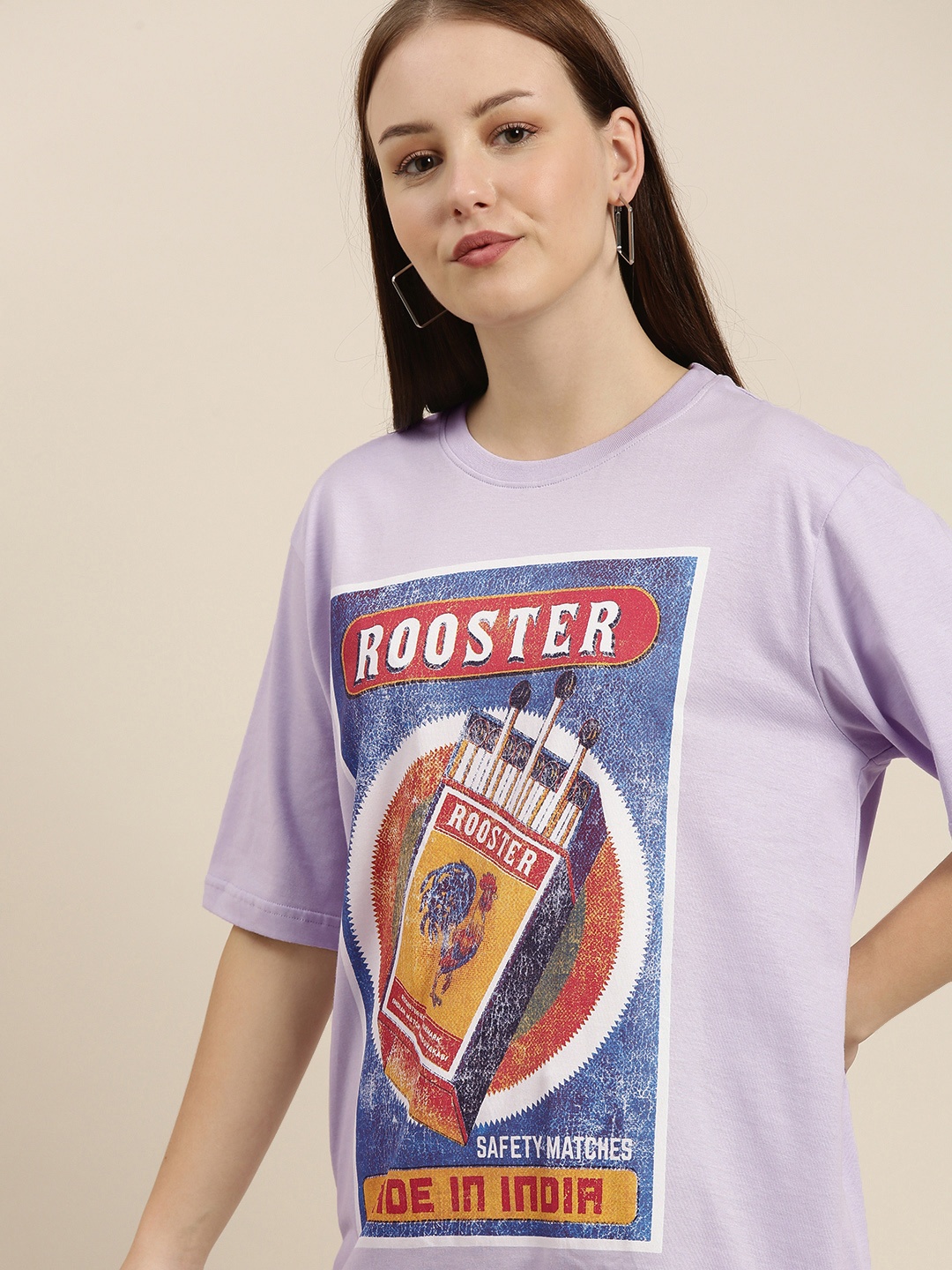 

Difference of Opinion Women Lavender Printed Pure Cotton Oversized T-shirt