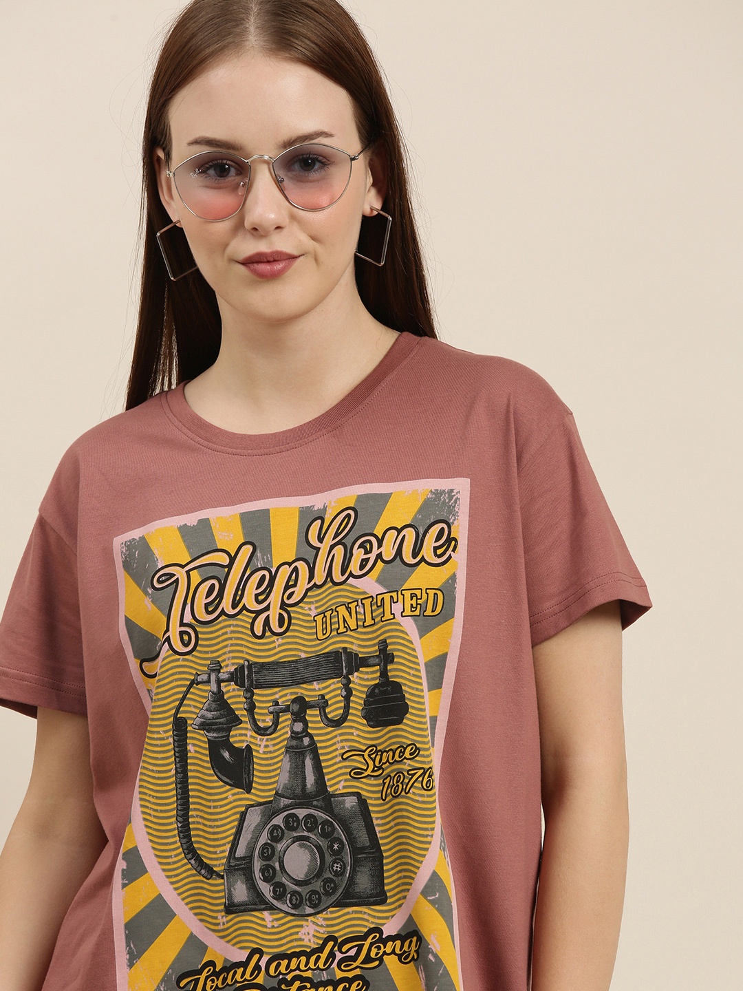 

Difference of Opinion Women Pink Printed Pure Cotton Boxy Pure Cotton T-shirt
