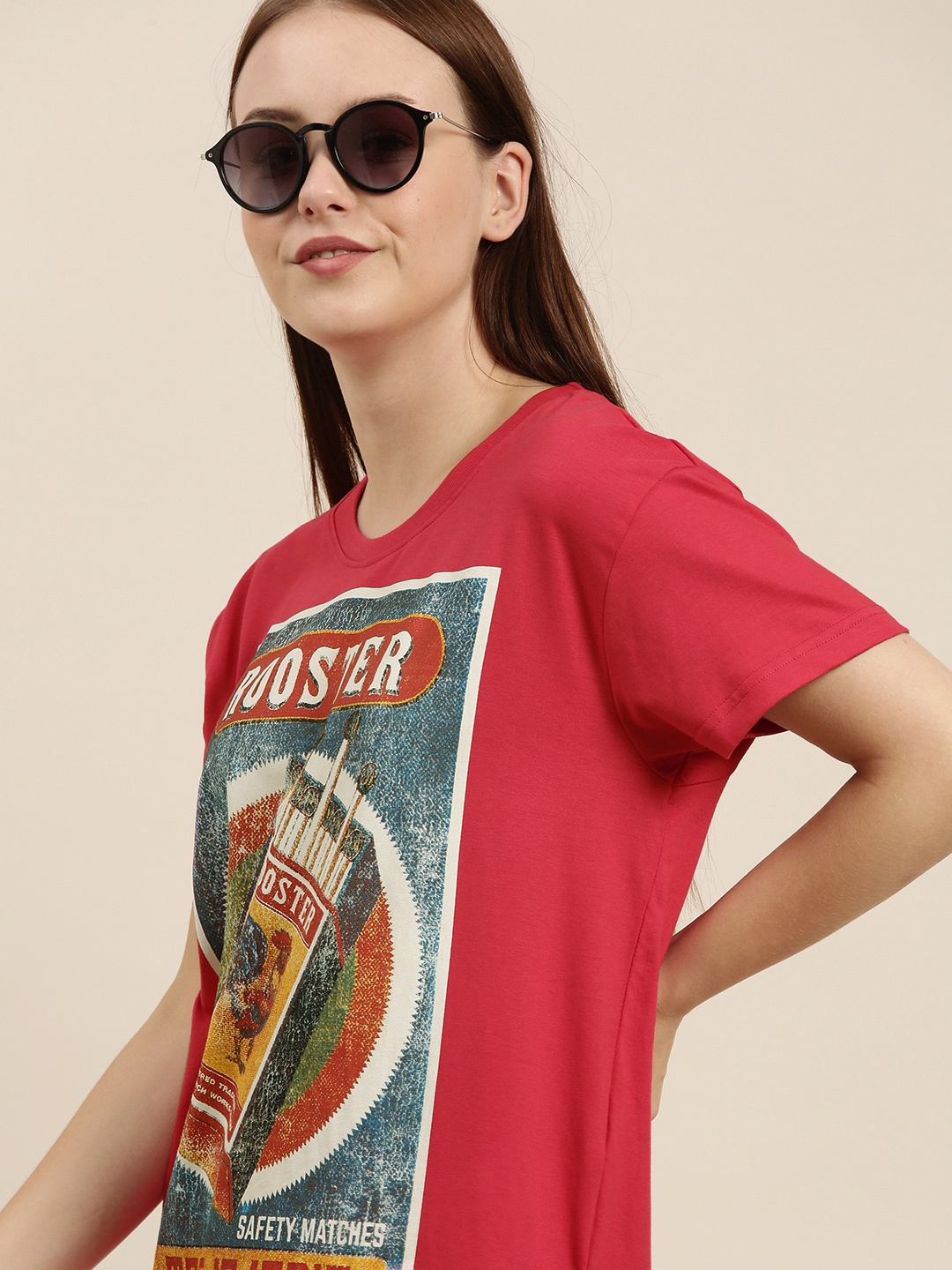 

Difference of Opinion Women Red Printed Pure Cotton Boxy Pure Cotton T-shirt