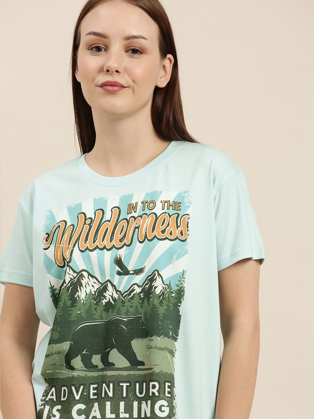 

Difference of Opinion Women Blue Printed Pure Cotton Boxy Pure Cotton T-shirt