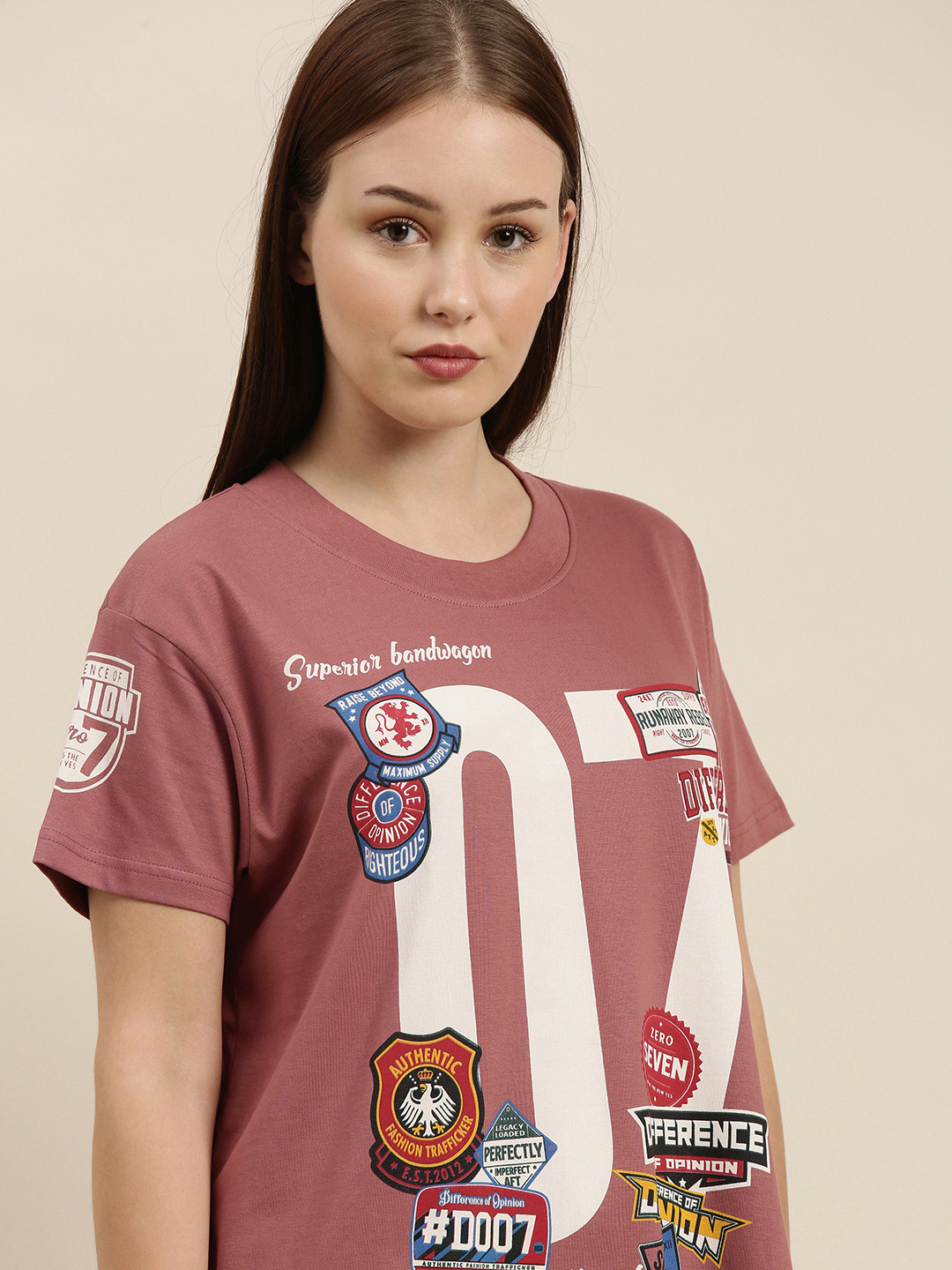 

Difference of Opinion Women Brown Pure Cotton Longline Oversized T-shirt