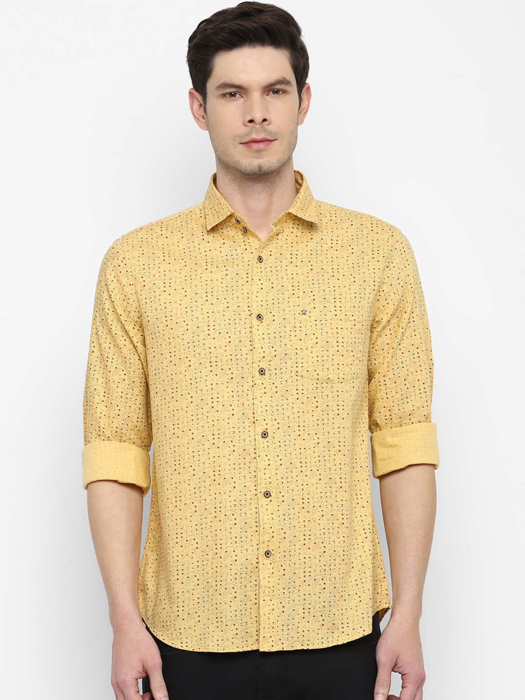 

Turtle Men Yellow Slim Fit Opaque Printed Casual Shirt