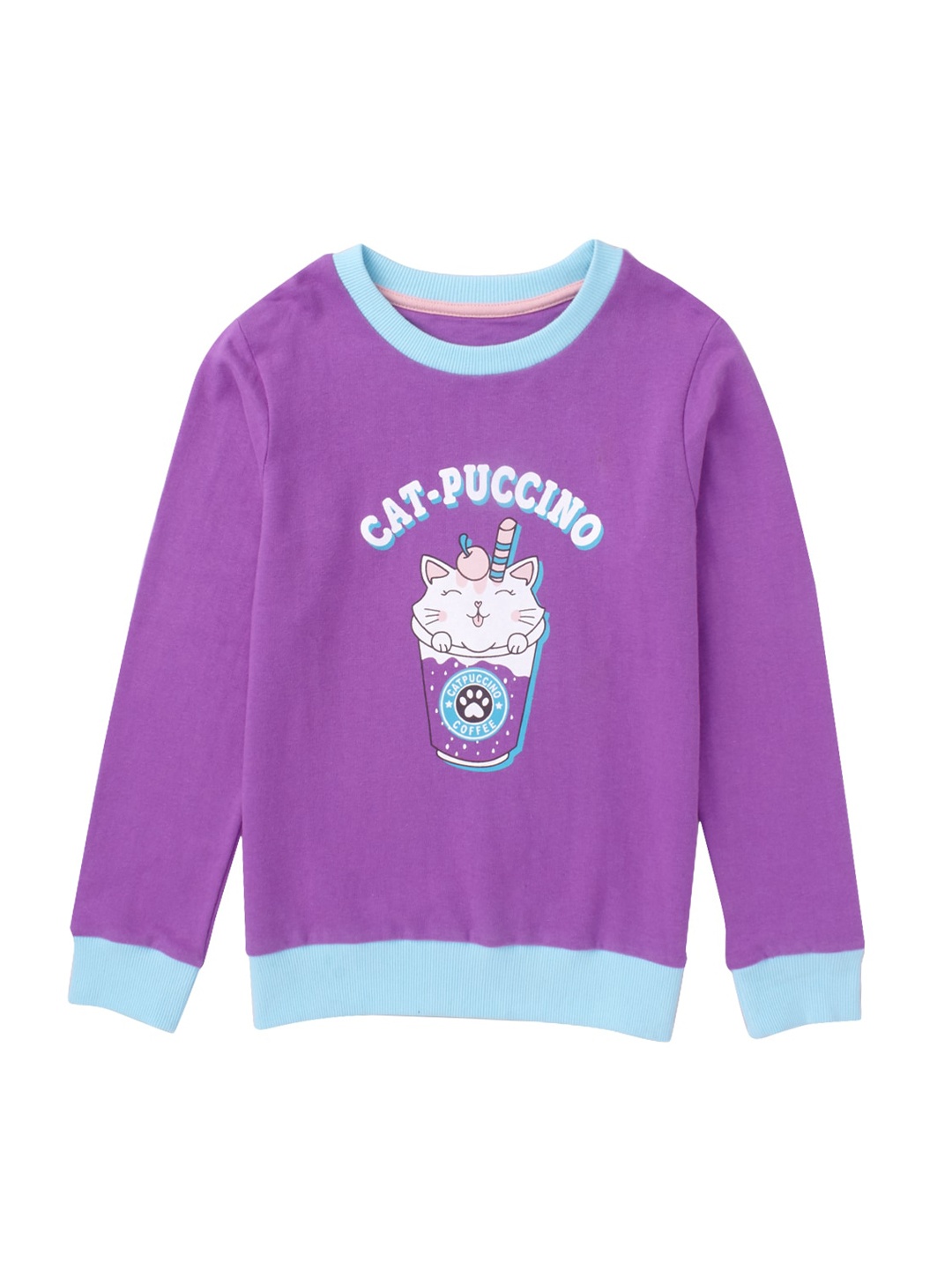 

Cub McPaws Girls Purple & Blue Printed Round Neck Cotton Sweatshirt