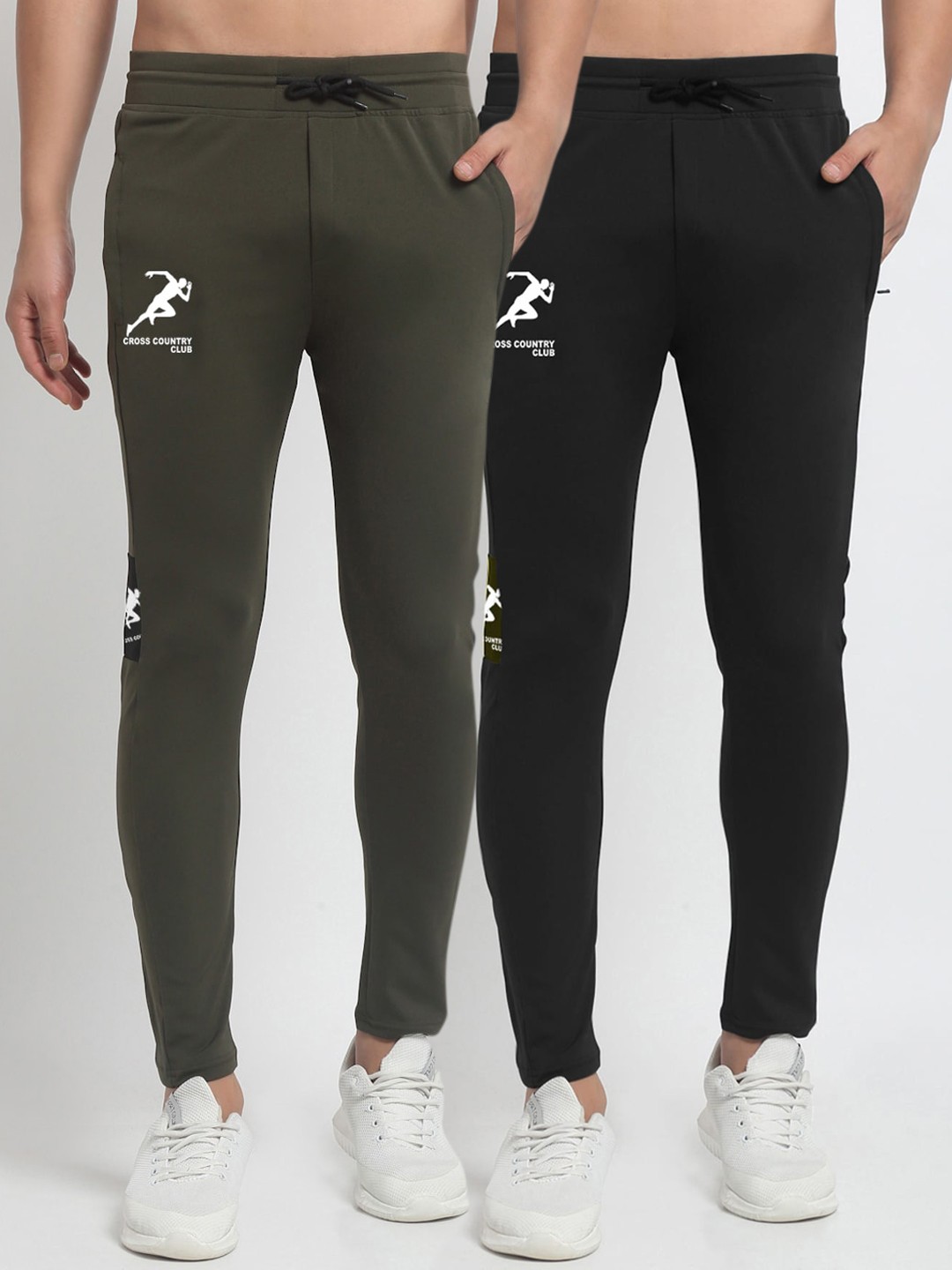 

GRACIT Men Pack Of 2 Olive Green & Black Printed Dry-Fit Slim-Fit Track Pants