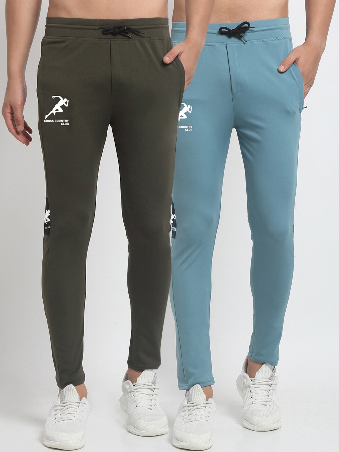 

GRACIT Men Pack Of 2 Solid Slim-Fit Track Pants, Green