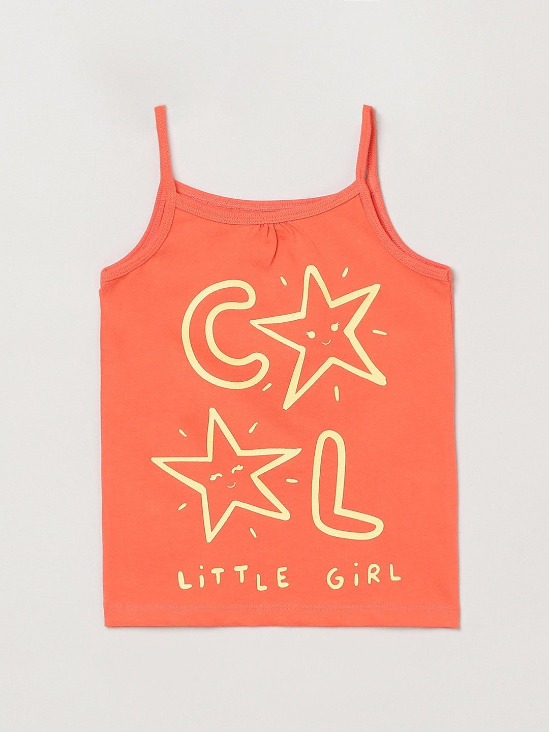 

max Girls Orange Typography Printed Raw Edge T-shirt