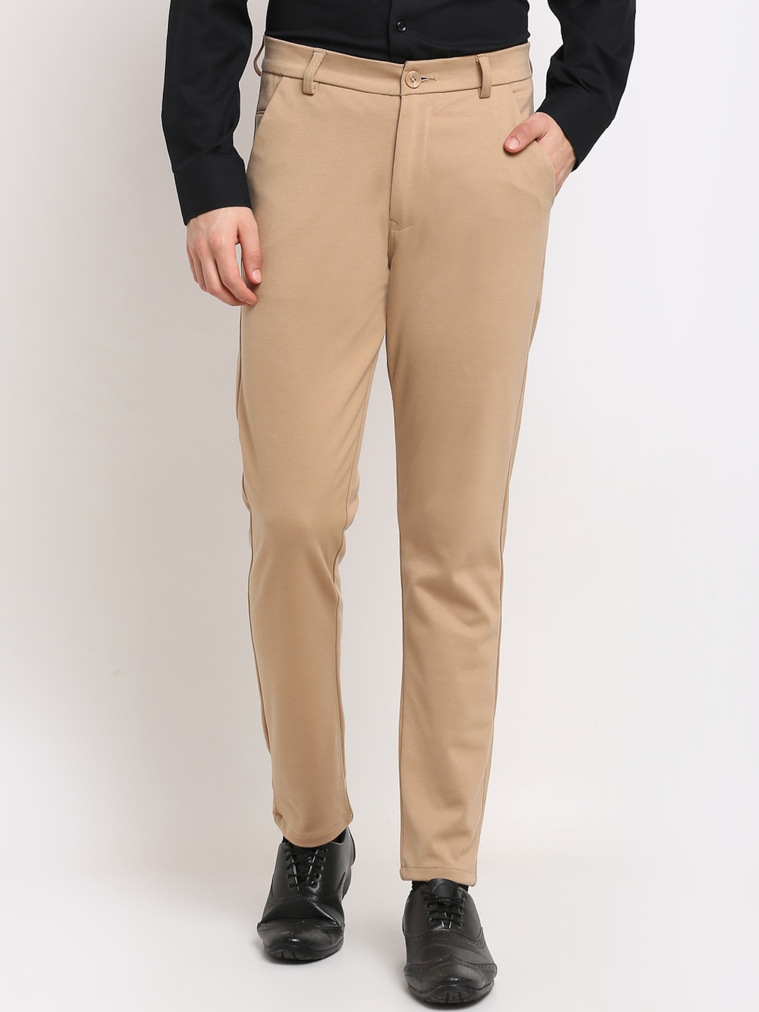 

JAINISH Men Beige Smart Tapered Fit Easy Wash Trousers