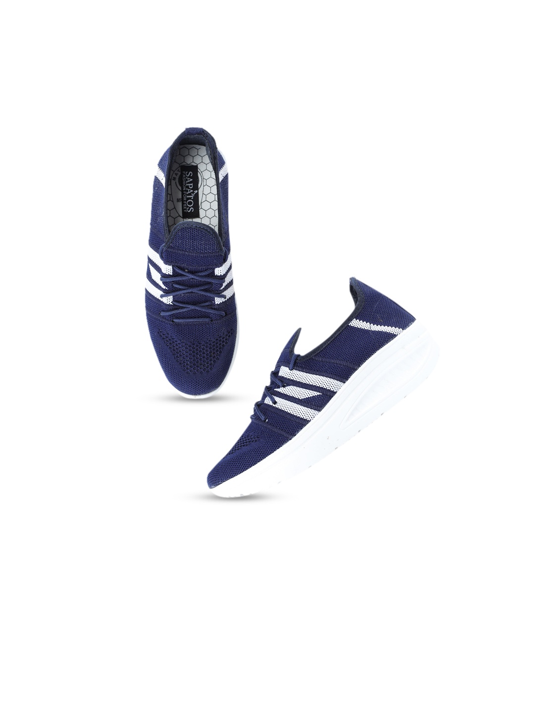 

SAPATOS Women Navy Blue & White Woven Design Sneakers