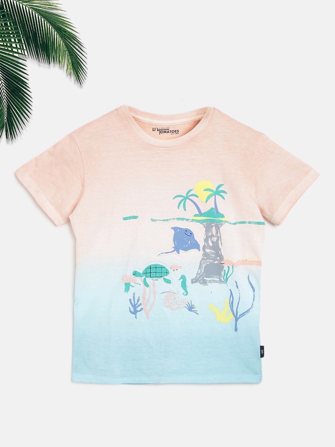 

Lil Tomatoes Boys Peach & Blue Tropical Printed T-shirt