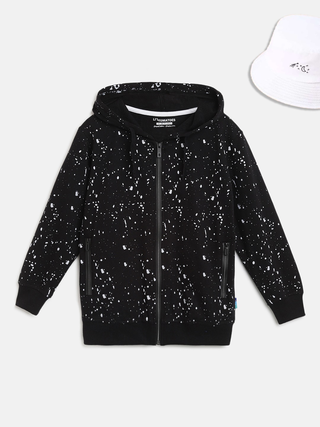 

Lil Tomatoes Boys Black Printed Hooded Pure Cotton Sweatshirt
