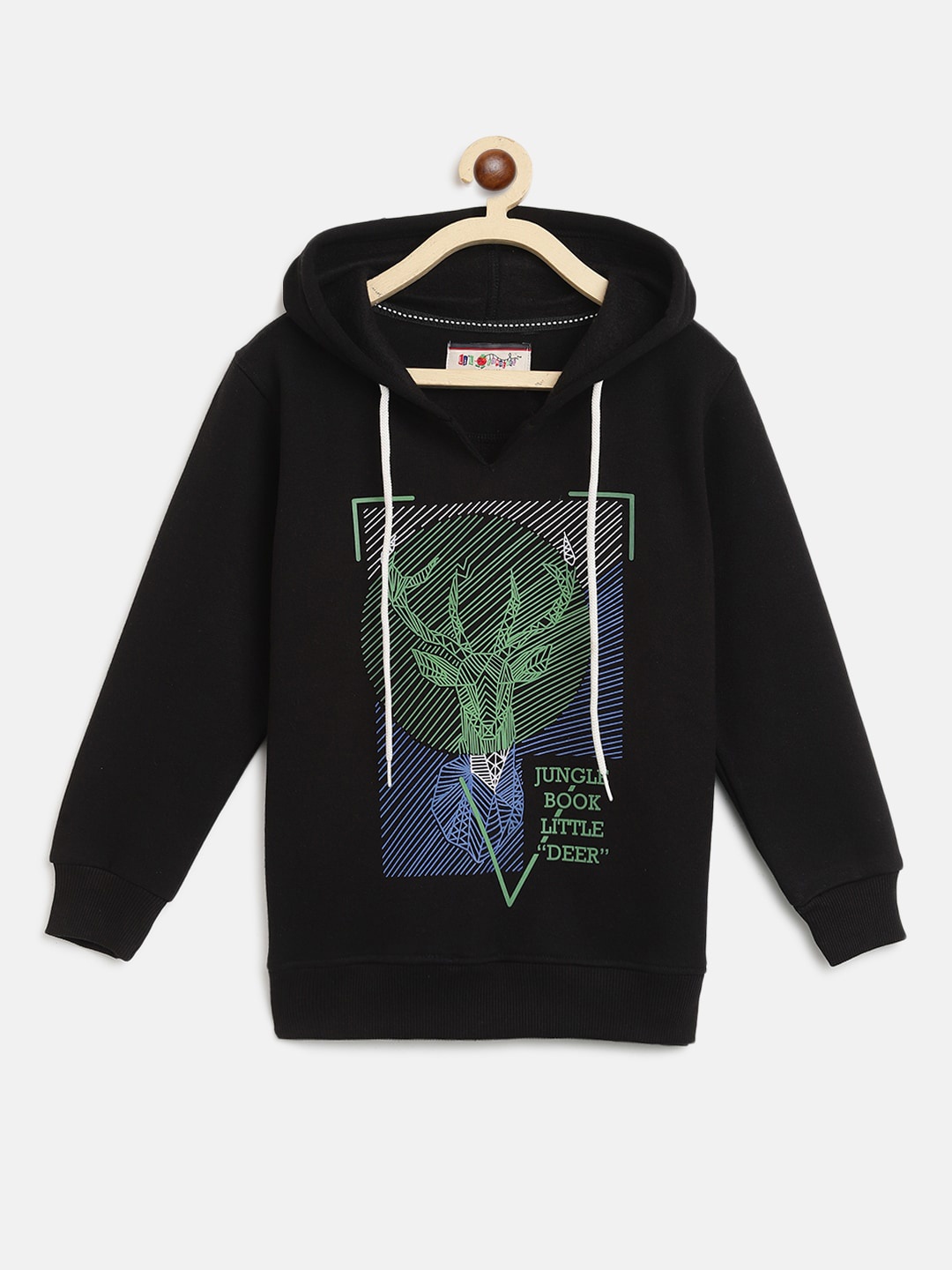 

Lil Tomatoes Boys Black Printed Hooded Sweatshirt