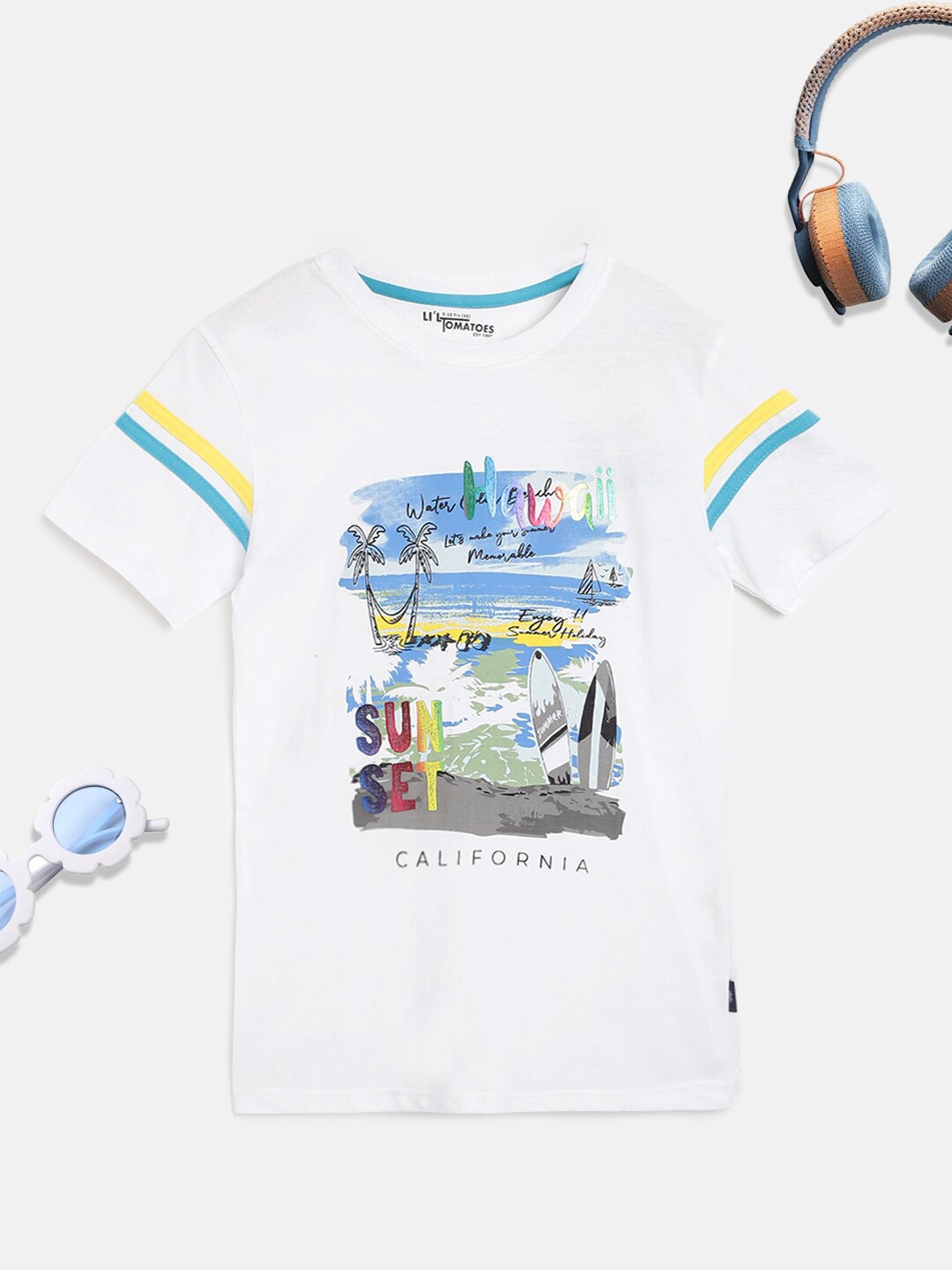 

Lil Tomatoes Boys White & Blue Printed Outdoor T-shirt