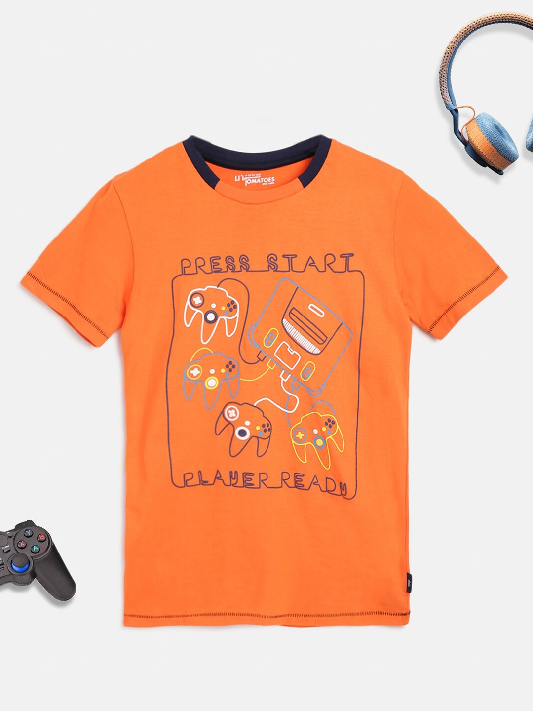 

Lil Tomatoes Boys Orange Printed T-shirt