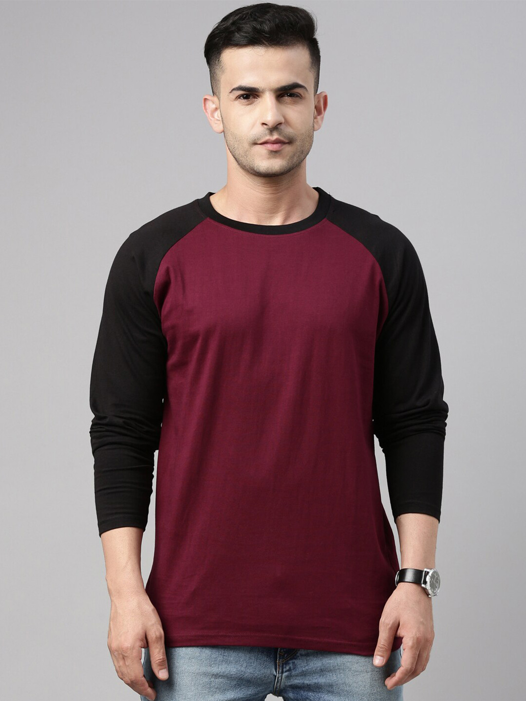 

Bushirt Men Maroon Black Colourblocked Pure Cotton T-shirt