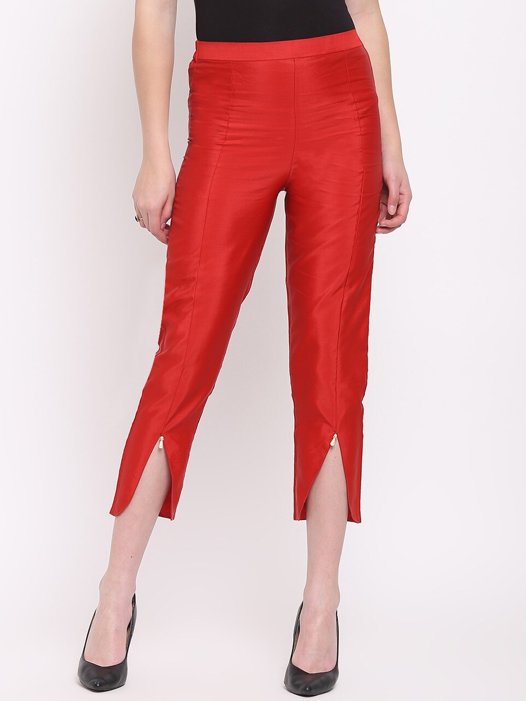 

RIVI Women Maroon Slim Fit Solid Easy Wash Trousers