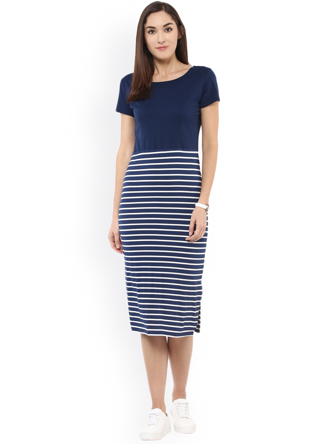 

Zima Leto Women Navy Striped Midi Dress, Navy blue