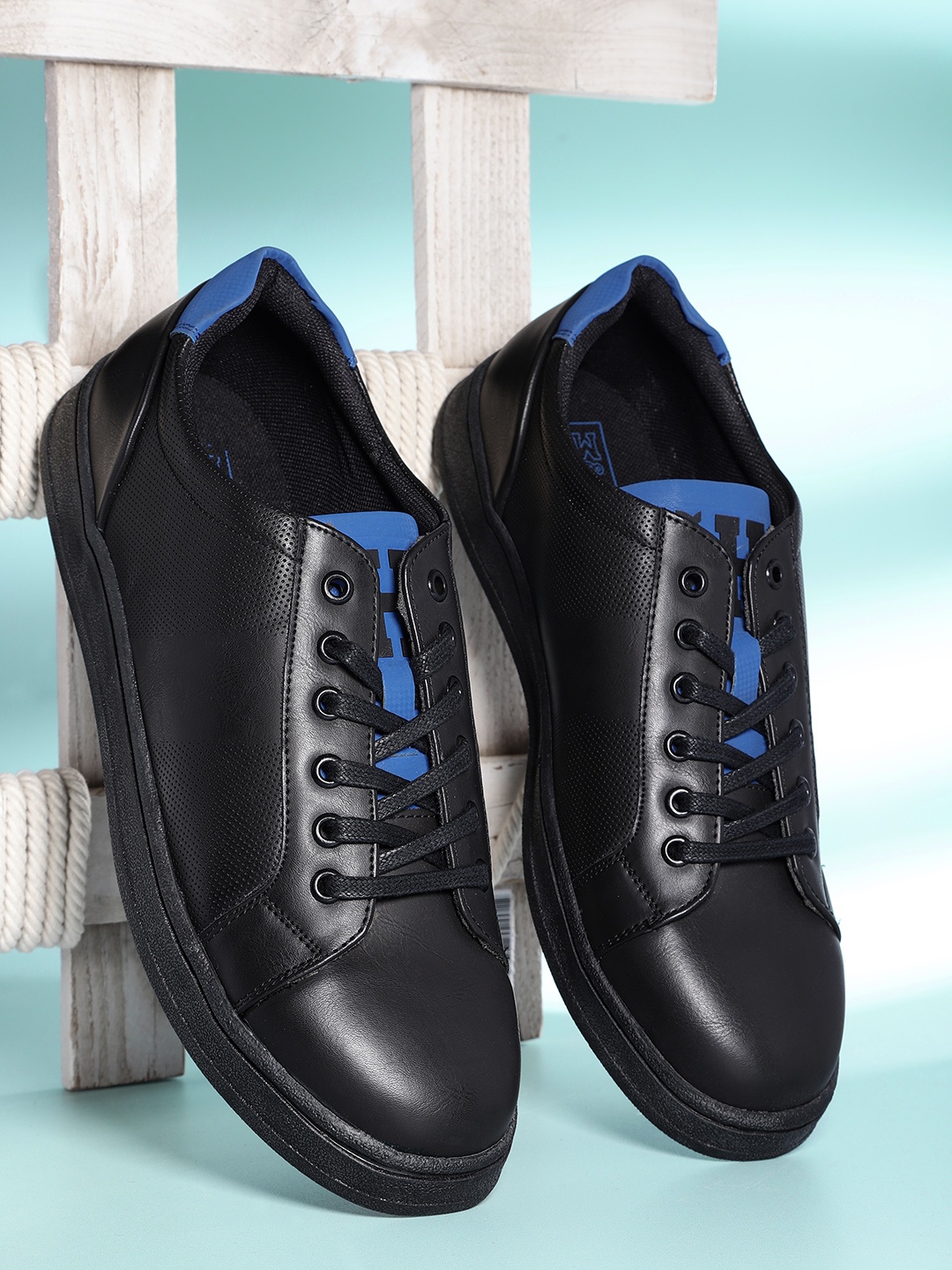 

Mast & Harbour Men Black & Blue Perforated Sneakers