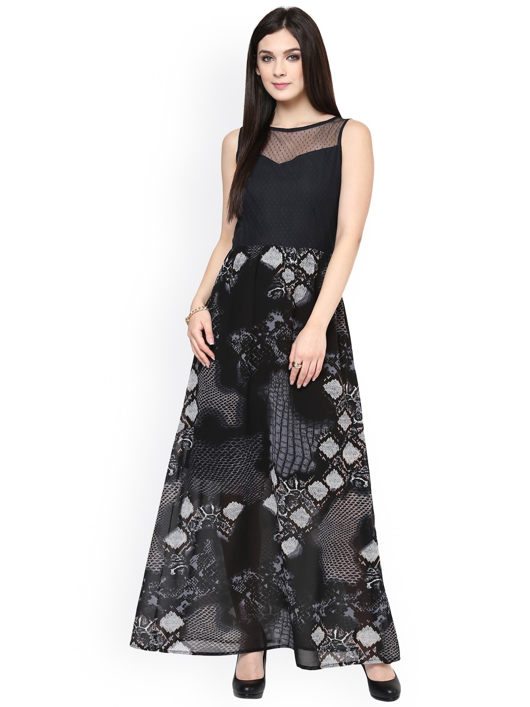 

Zima Leto Women Black Printed Maxi Dress