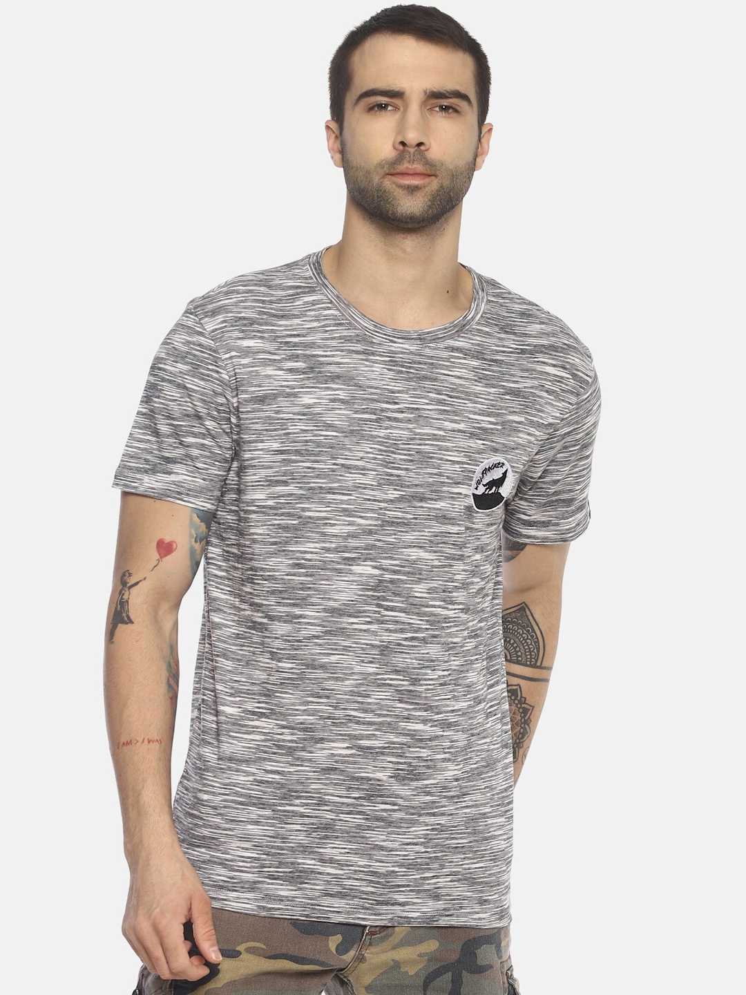 

Wolfpack Men Black & Grey Cotton T-shirt