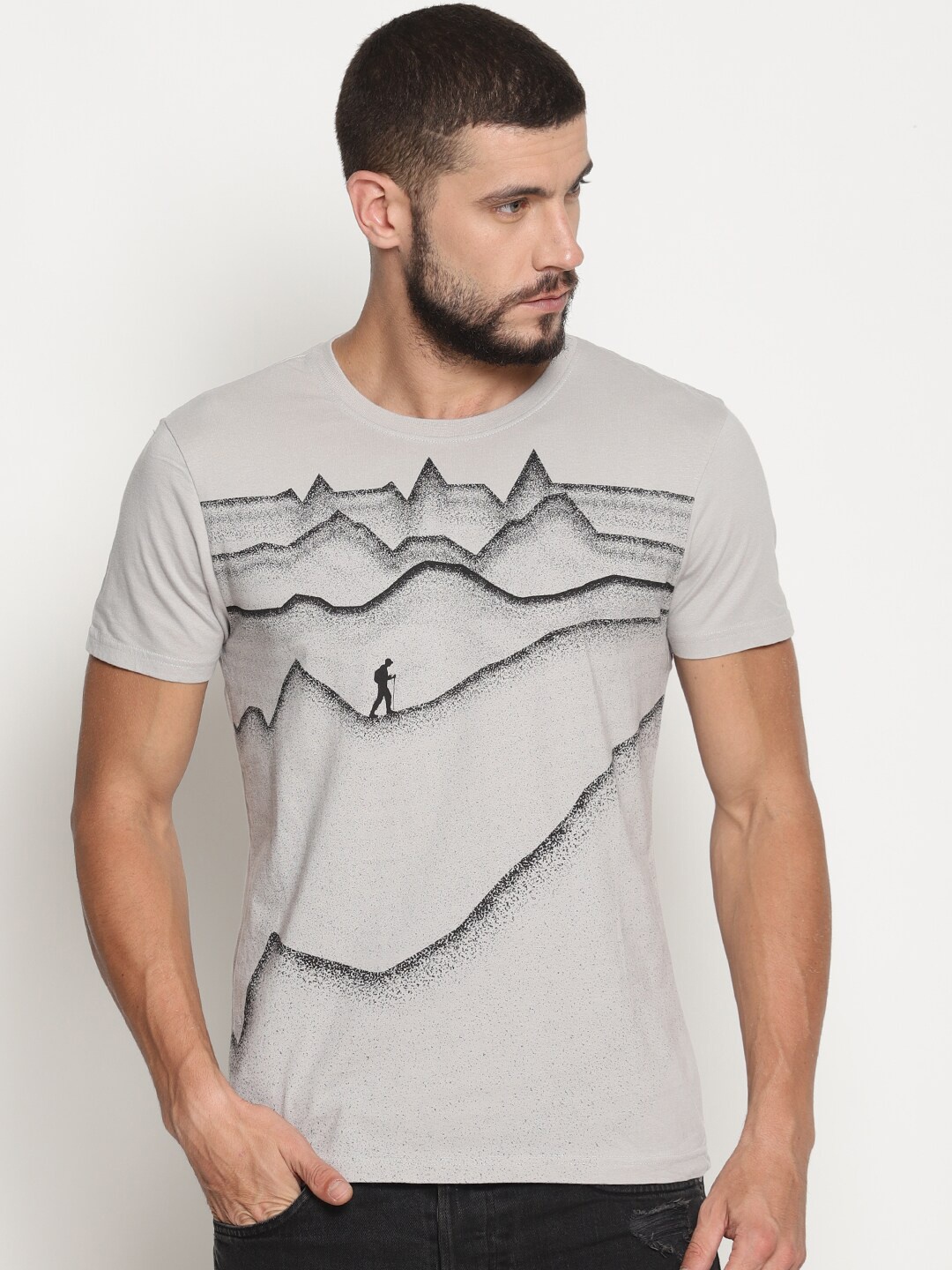 

Wolfpack Men Grey Printed Cotton T-shirt