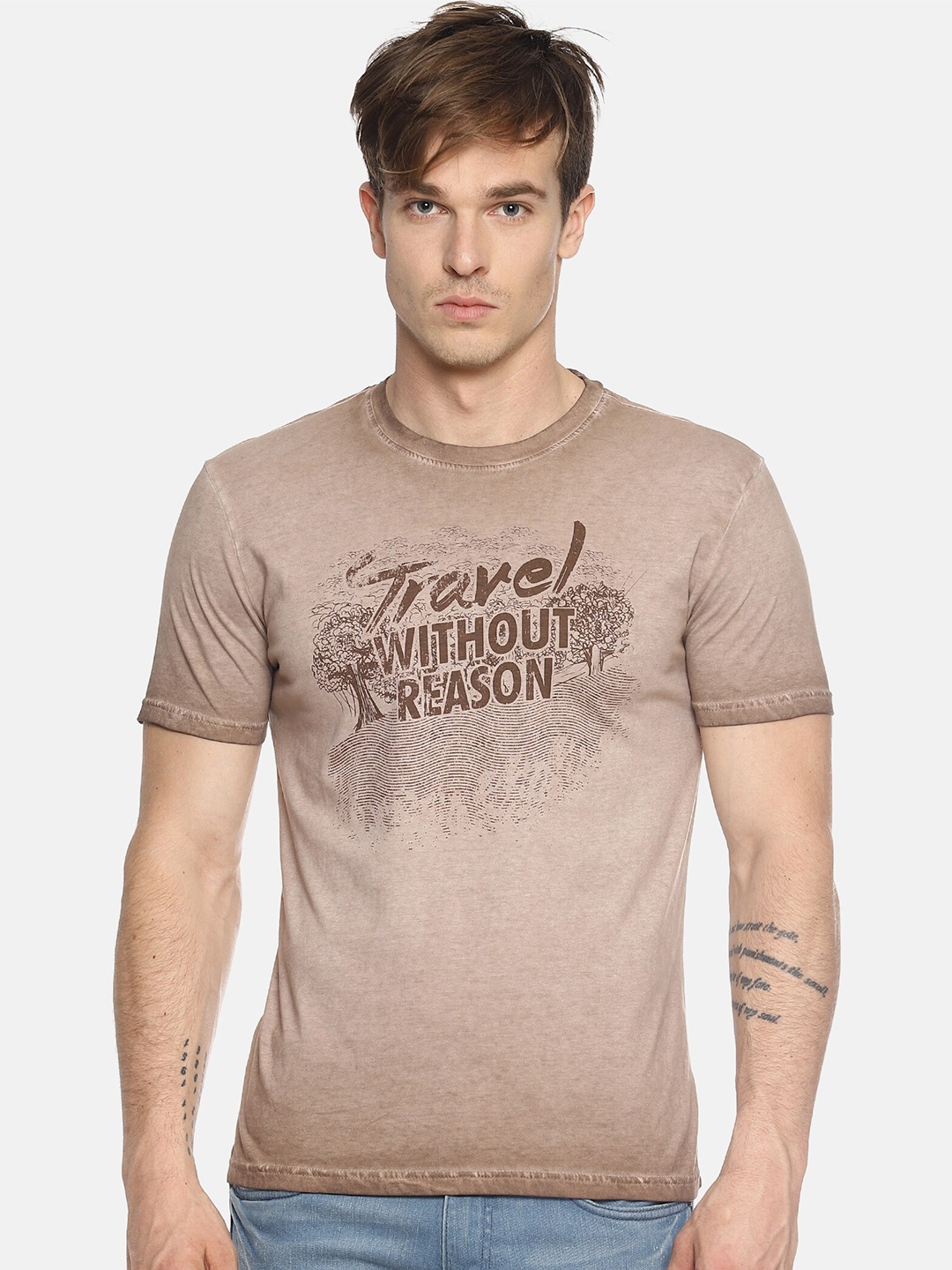 

Wolfpack Men Brown Printed Cotton T-shirt