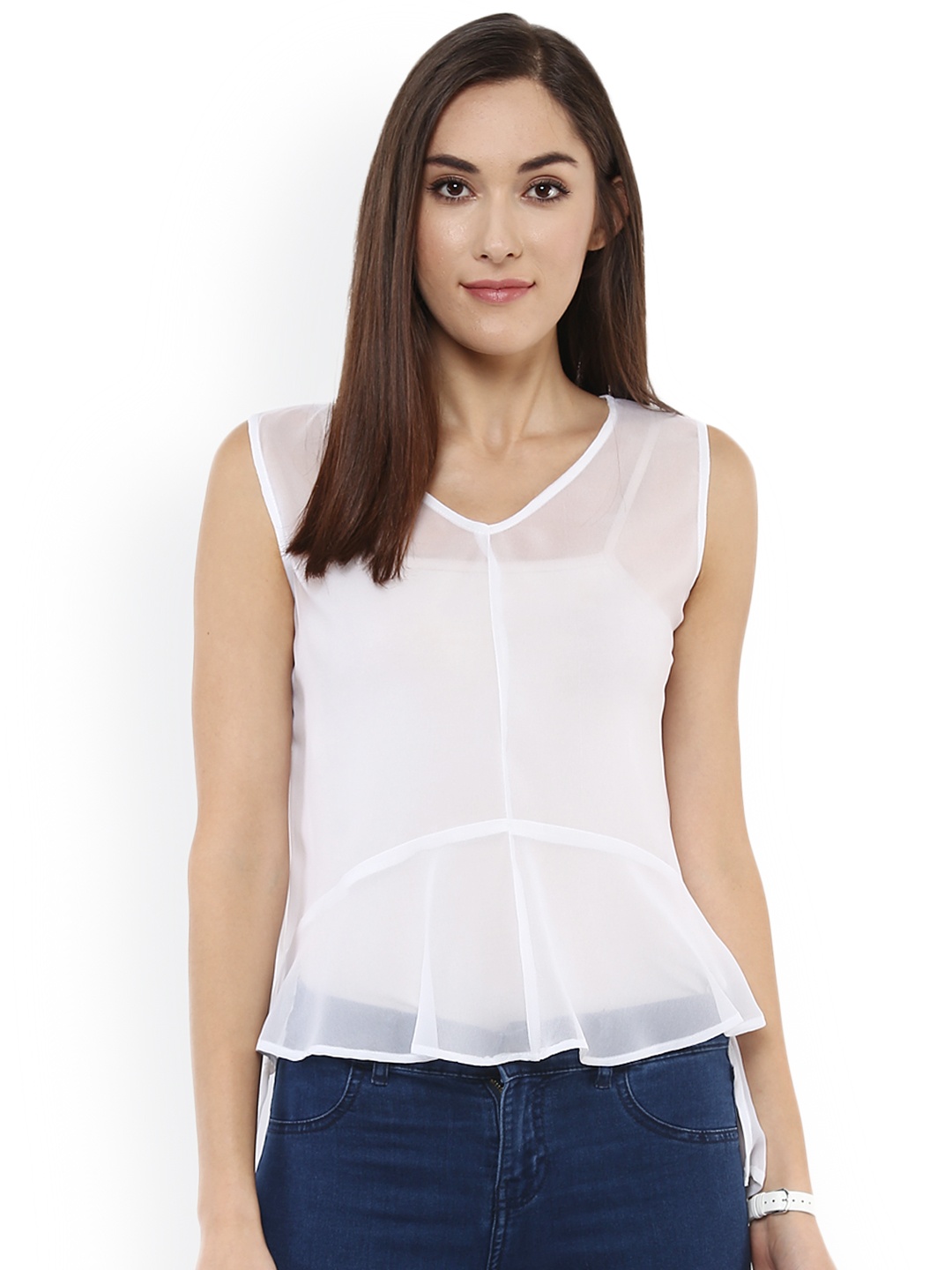 

Zima Leto Women White Solid Sheer Top