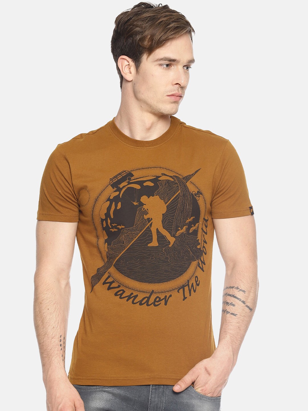 

Wolfpack Men Brown Printed T-shirt