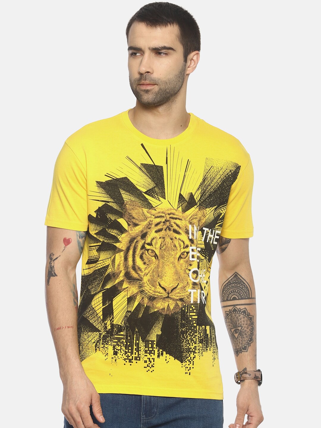 

Wolfpack Men Yellow Printed T-shirt