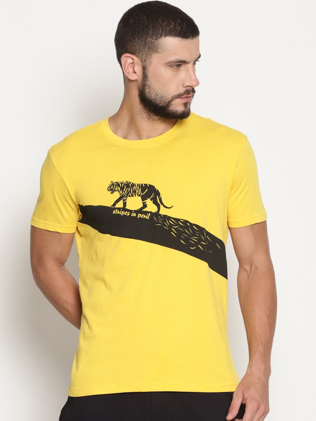 

Wolfpack Men Yellow & Black Printed T-shirt