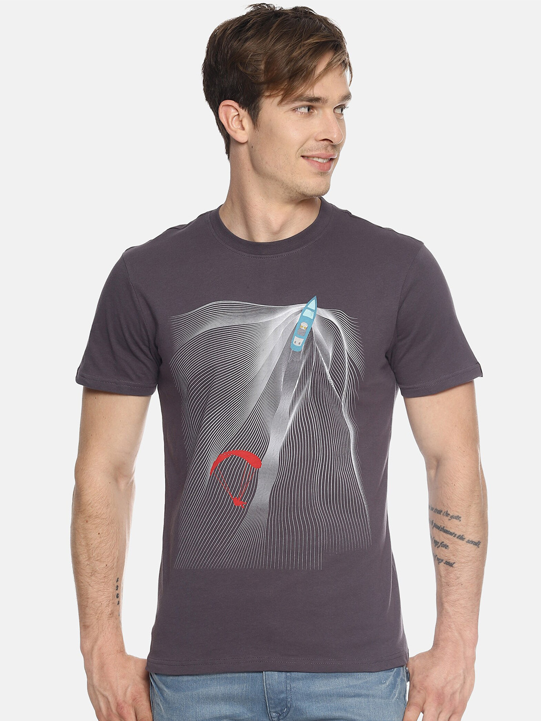 

Wolfpack Men Grey Printed T-shirt