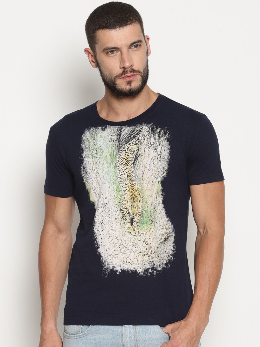 

Wolfpack Men Navy Blue Printed T-shirt