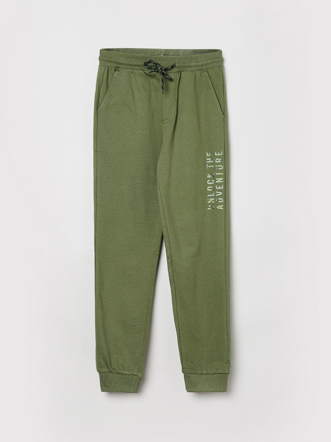 

max Boys Olive Green Pure Cotton Solid Joggers