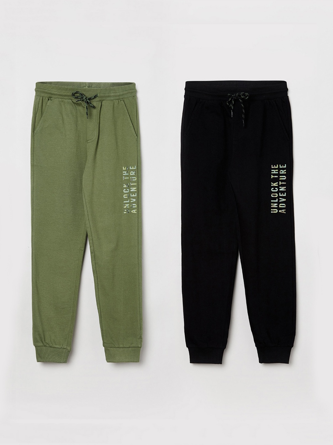 

max Boys Pack Of 2 Olive Green & Black Pure Cotton Joggers
