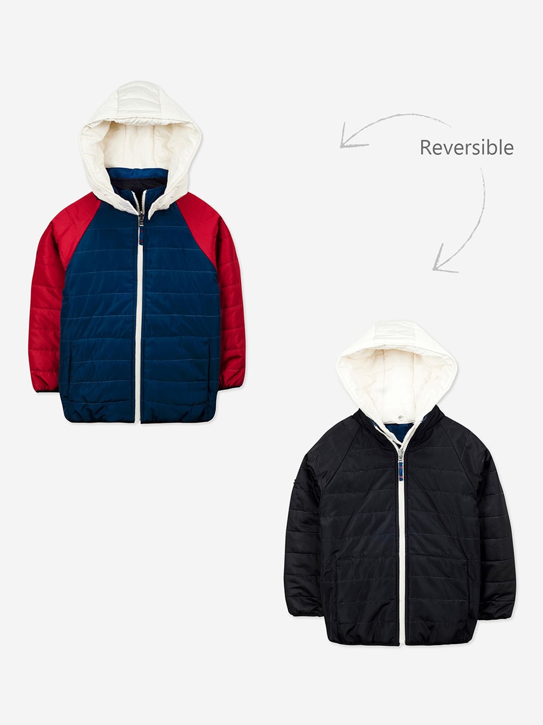 

Cherry Crumble Unisex Kids Blue Black Reversible Crop Quilted Jacket