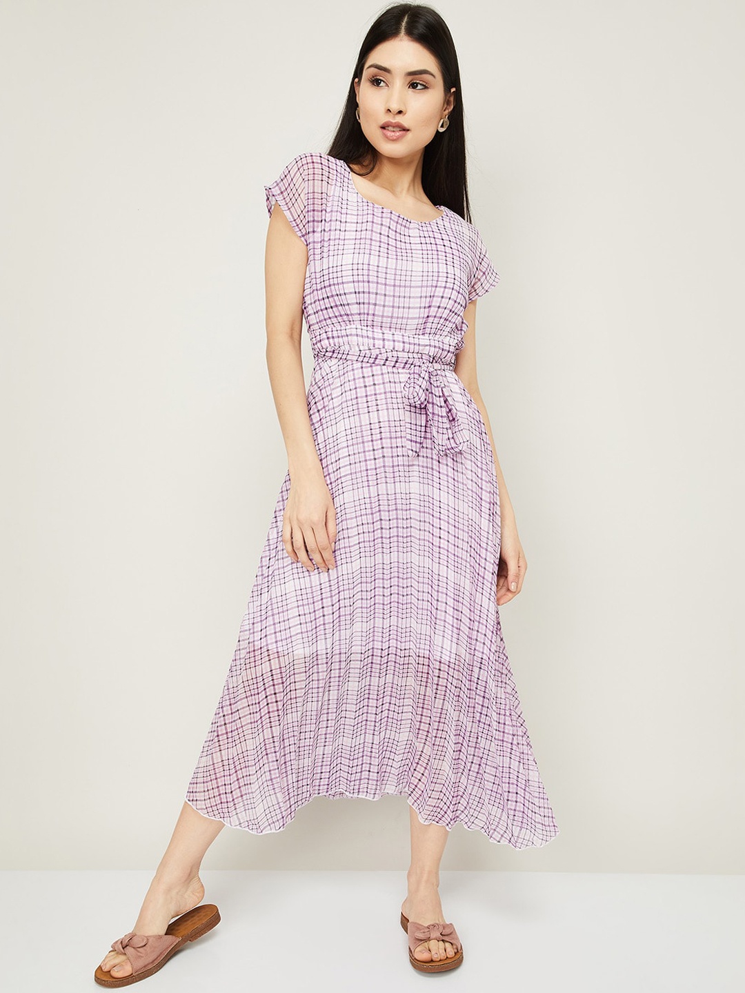 

CODE by Lifestyle Lavender & White Checked A-Line Midi Dress