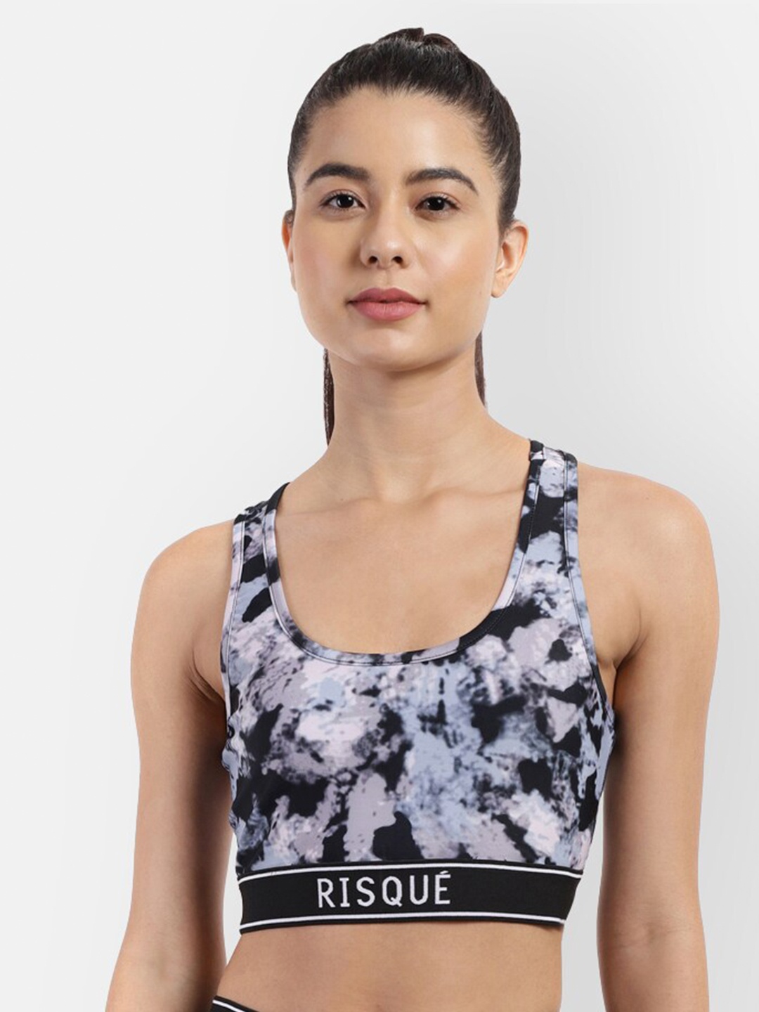 

R26 Grey & Black Tie and Dye Non Padded Full Coverage Bralette Crop Top