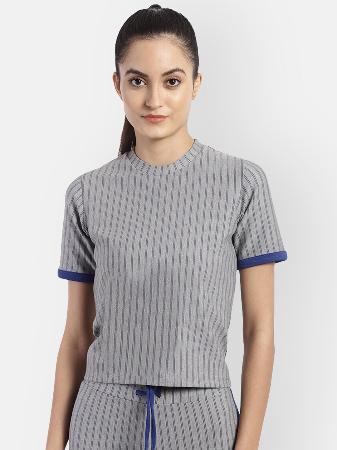 

R26 Grey & Blue Striped Regular Top