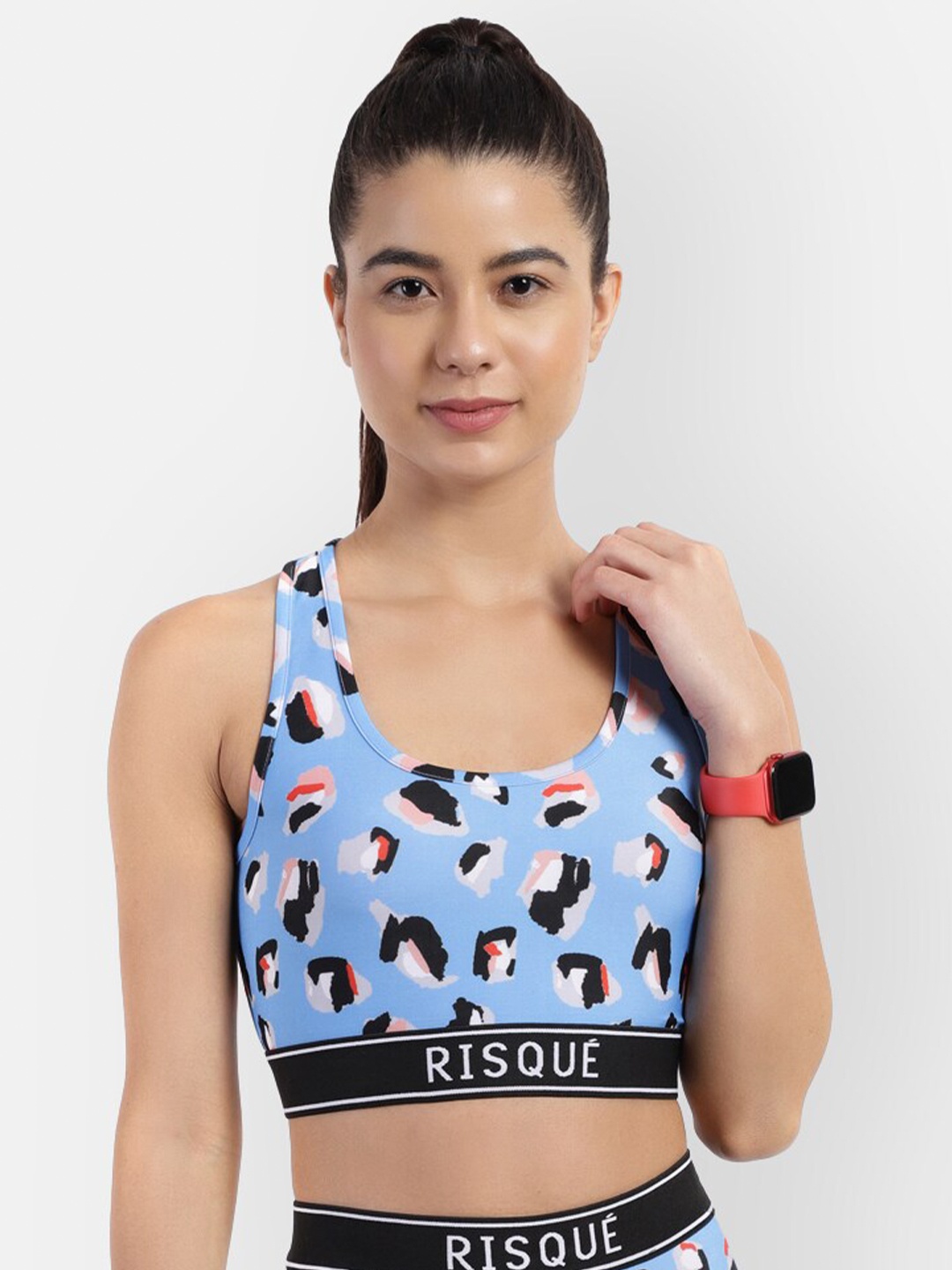 

R26 Blue & Black Abstract Printed Dalmation Raserback Crop Tank Top