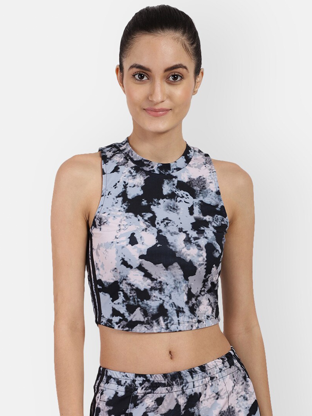 

R26 Grey & Navy Blue Regular Crop Top