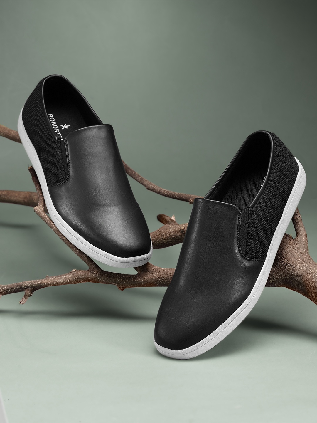 The Roadster Lifestyle Co Men Black Woven Design Slip-On Sneakers