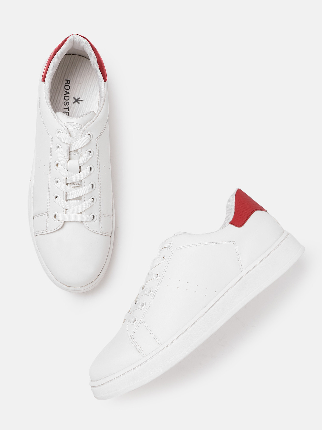 

The Roadster Lifestyle Co Men White & Red Solid Sneakers with Perforated Detail