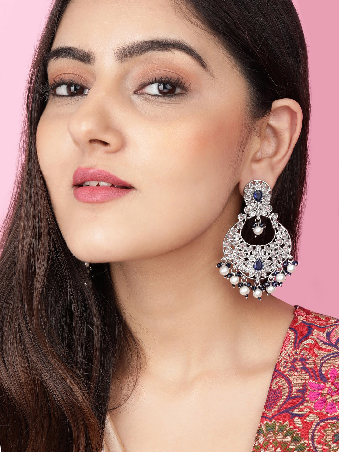 

Rubans Silver-Plated Silver-Toned & Black Crescent Shaped Drop Earrings