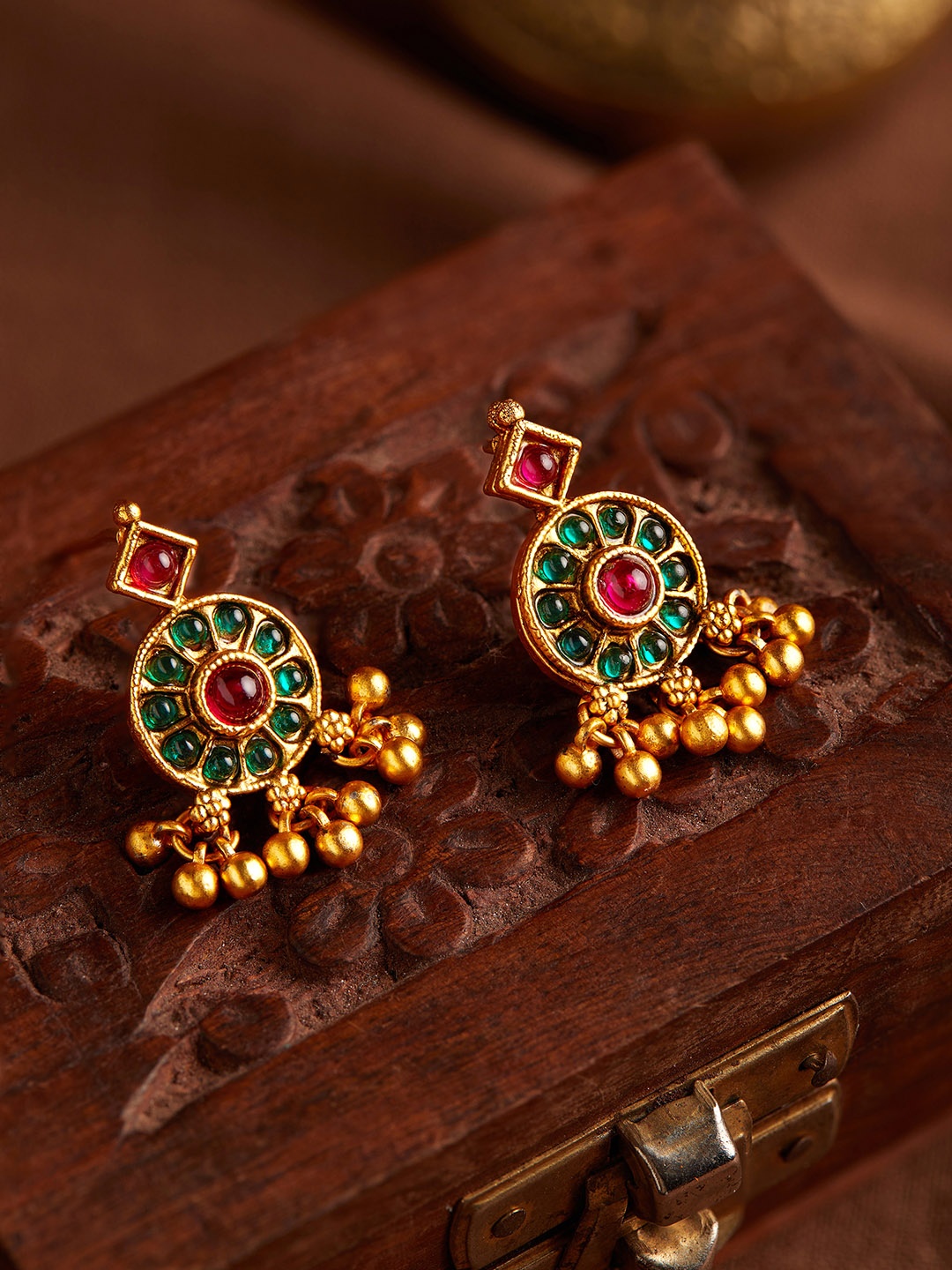 

Rubans Gold-Plated Green & Pink Classic Drop Earrings