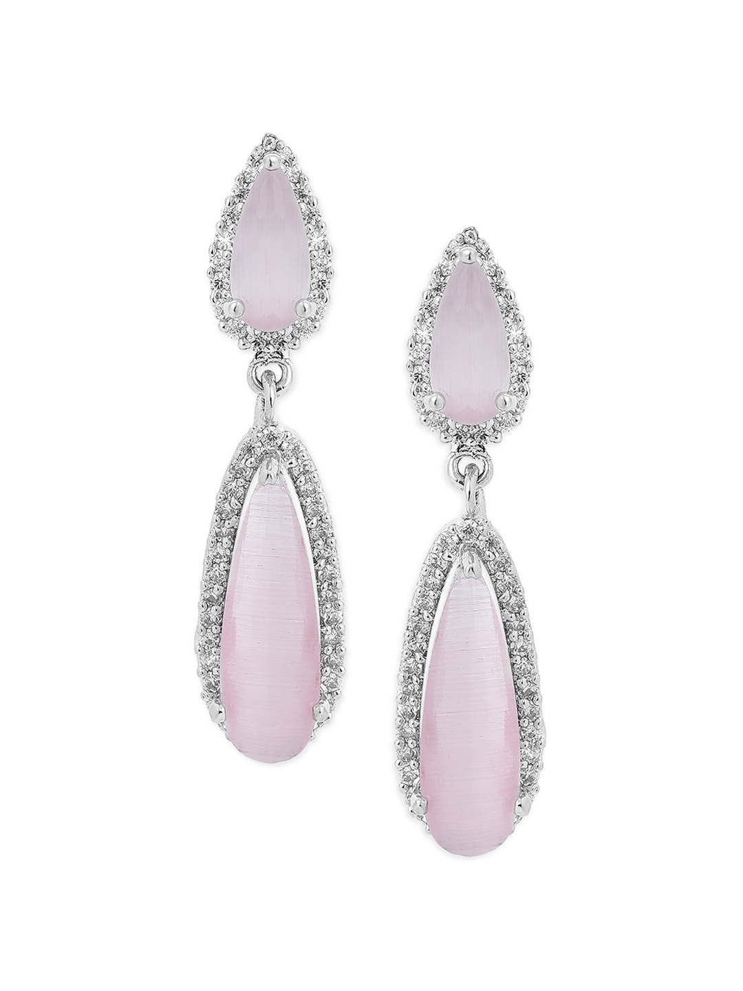 

Rubans Pink & Silver-Toned Alloy Silver Plated Handcrafted Classic Drop Earrings