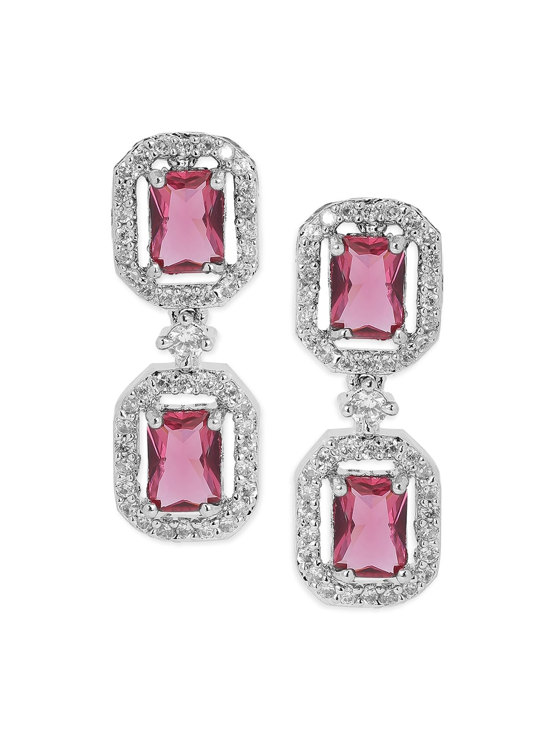 

Rubans Silver-Plated Pink Classic Drop Earrings