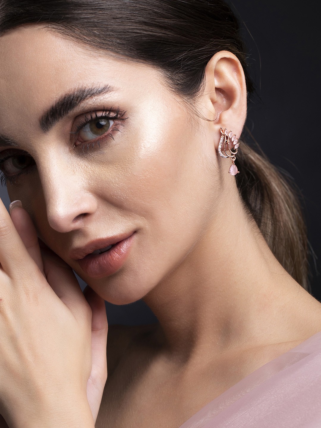 

Rubans Gold-Plated Gold-Toned & Pink Circular Drop Earrings
