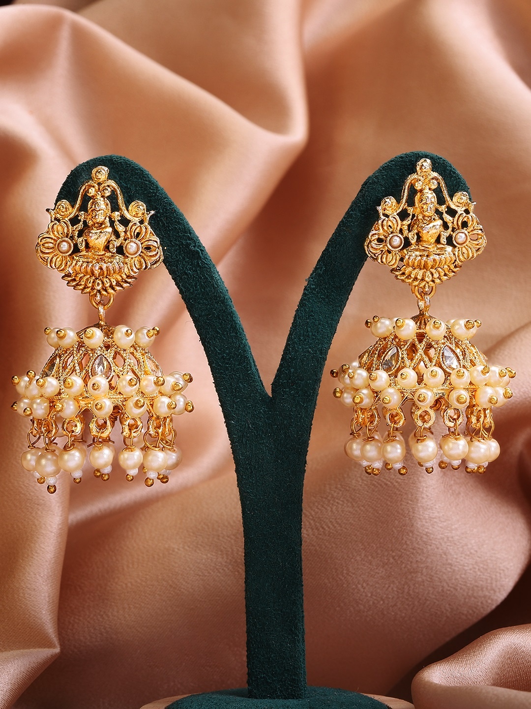

Rubans 24K Gold Plated Handcrafted Temple Shaped Jhumkas Earrings