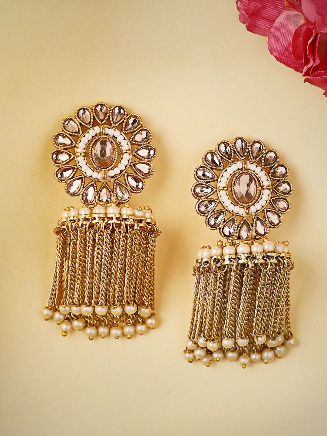 

Rubans Gold-Toned & Plated Dome Shaped Handcrafted Drop Earrings